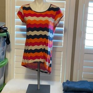 Rue21 Orange Red Asymmetrical Cap Sleeve Tee
